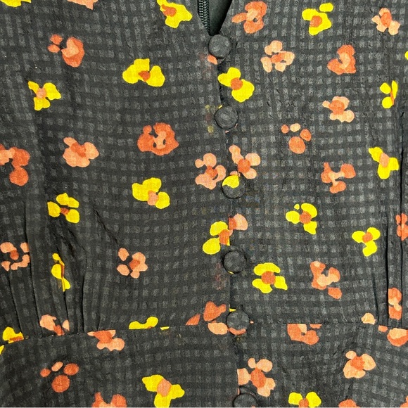 Madewell Silk Button Front Swing Dress Black Feline Floral AB340 Size 8 - Picture 6 of 15
